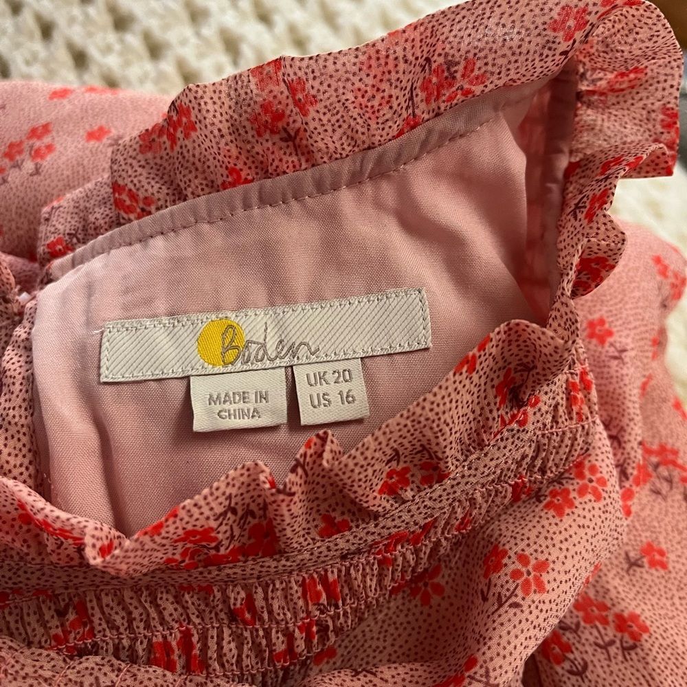 Boden Janie Long Sleeve Mock Neck Pink Ditsy Floral Blouse Size 16 - Picture 8 of 13